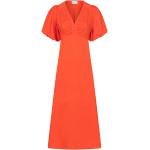 Vadlånga Orange V-ringade klänningar med puffärm från Neo Noir med V-ringning i Poplin för Damer 