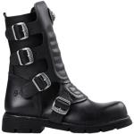 Rockiga Svarta Ankle-boots från New Rock i storlek 36 med Blockklack med Spännesknäppning med Fyrkantig tå i Mjukt läder för Damer 