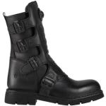 MC/Biker wear Svarta Ankle-boots från New Rock i storlek 36 med Blockklack med Spännesknäppning med rundad tå i Mjukt läder för Damer 