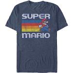 Retro Randiga Marinblåa Nintendo Mario T-shirts med tryck i Storlek L för Herrar 