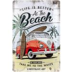 Nostalgic-Art Plåtskylt i retrostil, Volkswagen Bulli – Beach – Presentidé för VW-buss, av metall, Deko vintagedesign, 20 x 30 cm