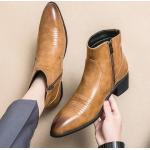 Formella Mörkbruna Ankle-boots med Slip-on med spetsig tå i Läder för Herrar 