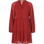Röda V-ringade klänningar med volang från Object i Storlek L med V-ringning i Chiffong för Damer 