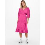 Vadlånga Rosa Trekvartsärmade Omlottklänningar med puffärm från ONLY på rea i Storlek S med V-ringning i Polyester för Damer 