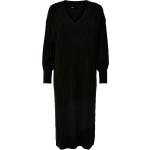 Vadlånga Svarta Långärmade Stickade klänningar från ONLY i Storlek L med V-ringning för Damer 