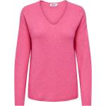 Rosa Långärmade Ribbstickade tröjor från ONLY i Storlek L med V-ringning för Damer 