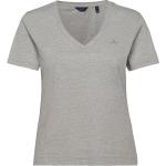 Gråa Kortärmade Kortärmade T-shirts från Gant på rea med V-ringning för Damer 