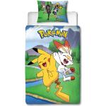 Påslakanset Pokemon - Scorbunny, Hau, Pikachu och Ash - 100% bomull - 2 i 1 design - 140x200 cm