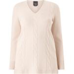 Beige Långärmade Ribbstickade tröjor från Marina Rinaldi på rea i Storlek 4 XL med V-ringning för Damer 
