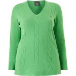 Gröna Långärmade Ribbstickade tröjor från Marina Rinaldi på rea i Storlek 3 XL med V-ringning för Damer 