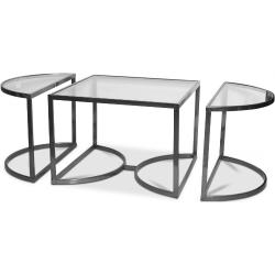 Prins soffbord och sidobord set om 3 bord - Silver/Glas + Fläckborttagare för möbler