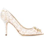 Blommiga Vita Spetsiga pumps från Dolce & Gabbana i storlek 41,5 med Stilettklack i Läder för Damer 