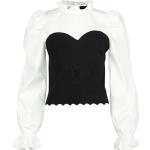 QED London - Rockabilly Blus - Corset Detail Frill Collar Puff Sleeve Shirt - M L - för Dam - svart/vit