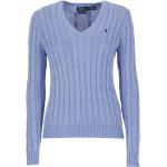Kornblåa Stickade tröjor från Ralph Lauren Lauren med V-ringning för Damer 