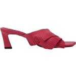 Rosa Slip in-sandaler med fransar med Blockklack med öppen tå i Läder för Damer 