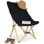 Relaxdays Solstol, hopfällbar, upp till 100 kg, HBT: 93 x 52 x 72 cm, bokträ, tyg, campingstol med väska, svart