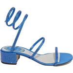 Blåa Sandaletter med Blockklack med Klackhöjd 3cm till 5cm i Läder för Damer 
