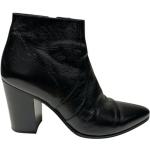 Rockiga Hållbara Svarta Ankle-boots med Blockklack med rundad tå i Läder för Damer 