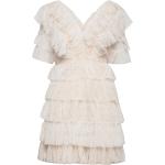 Sky V-Neck Frill Mini Lace Dress Designers Short Dress White By Malina