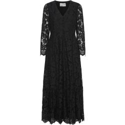 Slftara Ls Ankle Lace Dress B Maxiklänning Festklänning Black Selected Femme