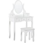 Sminkbord med 5 lådor med oval spegel och pall vit