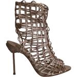 Sommar Svarta Snörade sandaletter i storlek 38,5 med Stilettklack med Snörning i Läder för Damer 