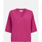 Ceriserosa Kortärmade Stickade tröjor från FREEQUENT i Storlek S med V-ringning för Damer 