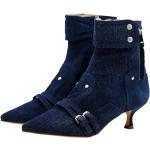 Blåa Ankle-boots från STRATEGIA med spetsig tå med Klackhöjd 3cm till 5cm i Textil för Damer 
