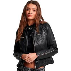 Superdry Fitted Racer Leather Jacket Svart XL Kvinna