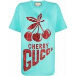 Blåa Kortärmade Kortärmade T-shirts med strass från Gucci för Damer 