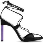 Sommar Svarta Snörade sandaletter med Fyrkantig tå med Klackhöjd över 9cm i Satin för Damer 