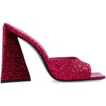 Mörkrosa Slip in-sandaler med glitter med Geometrisk klack med Fyrkantig tå med Klackhöjd över 9cm i Läder för Damer 