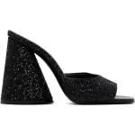 Svarta Slip in-sandaler med glitter med Blockklack i Kalvskinn för Damer 