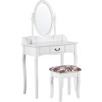 Toalettbord 1 låda med oval spegel och pall vit SO