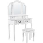 Toalettbord 4 lådor fällbar spegel och pall vit FL