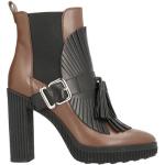 Bruna Ankle-boots med fransar från Tod's i storlek 34 med Blockklack med rundad tå i Mjukt läder för Damer 