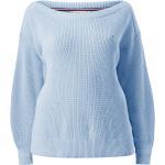Ekologiska Blåa Långärmade Ribbstickade tröjor från Tommy Hilfiger på rea i Storlek 3 XL med Båtringning för Damer 