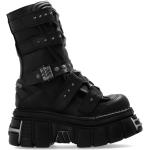 Rockiga Svarta Ankle-boots med nitar i Läder för Damer 