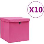vidaXL Förvaringslådor med lock 10 st 28x28x28 cm rosa