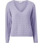 Ekologiska Lavendelfärgade Kabelstickade tröjor från Vila på rea i Storlek L med V-ringning för Damer 