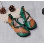 Sommar Gröna Loafers med Fyrkantig tå i Mjukt läder för Damer 