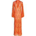 Ekologiska Apricot-färgade Spetsklänningar med virkning med V-ringning i Bomullsblandning för Damer 