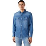 Blåa Långärmade Långärmade skjortor från Wrangler på rea i Storlek 4 XL i Denim för Herrar 