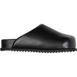 Veganska Svarta Slip in-sandaler med rundad tå i Läder för Damer 